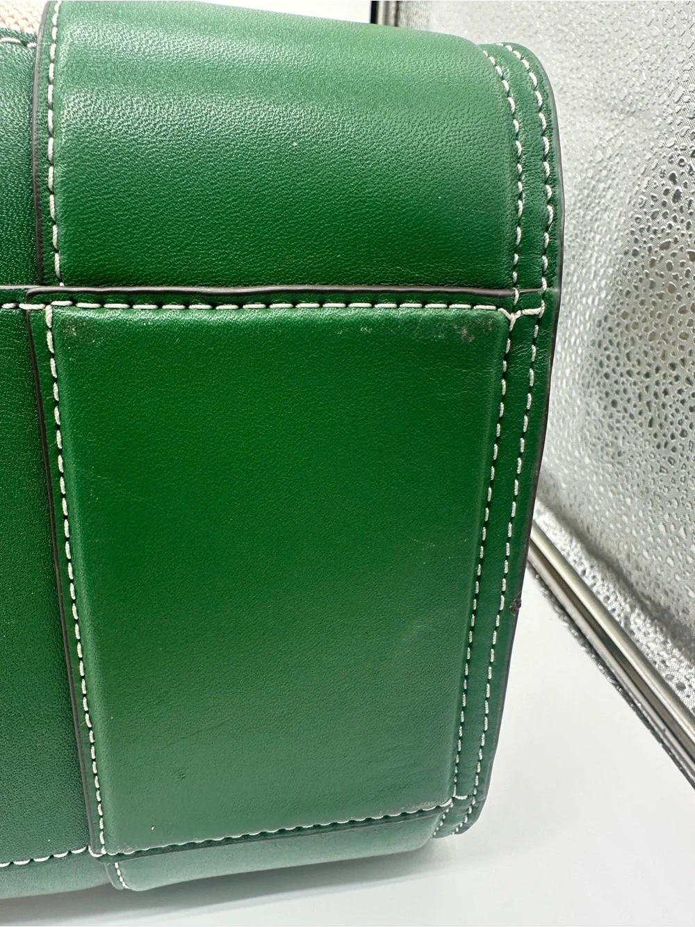 Tory Burch Green Trim Canvas Tote Bag